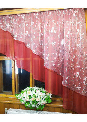 Фіранка арка коротка готова Ніка бордо сакура червона права No Brand (372133820)