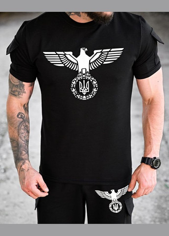 Чоловічий літній костюм Орел шорти+футболка чорний Freedom (340272971)