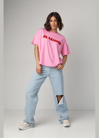 Рожева літня трикотажна футболка з написом jil sander 321032 з коротким рукавом Lurex