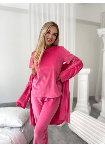 Малинова всесезон велюровий домашній комплект трійка Fashion