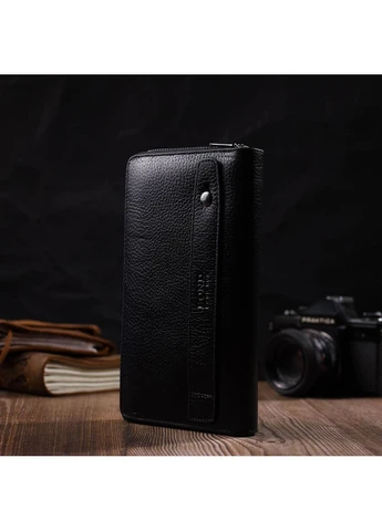 Місткий чоловічий клатч з одним відділенням з натуральної шкіри 22029 Чорний Bond (394612650)