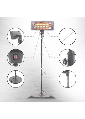 Обігрівач для патіо тераси веранди кварцовий окремостоячий 2000 Вт IP24 з регулюванням висоти та нахилу безпечний вуличний Camry (367108370)