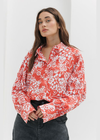 Коралова демісезонна жіноча блуза зі складками на рукавах Arjen
