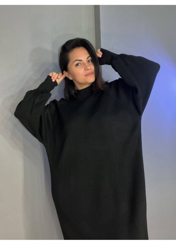 Чорна сукня жіноча 2024119 светр пишний рукав реглан довга без паска My Fashion однотонна