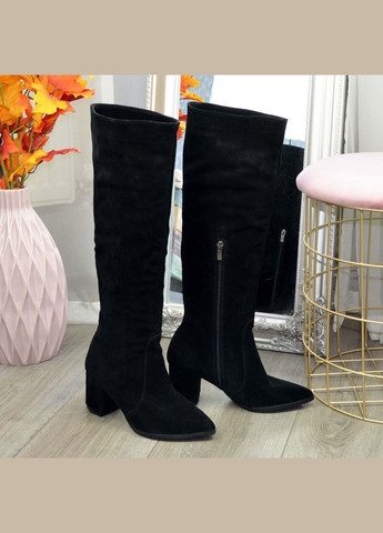 Чоботи жіночі чорні замшеві на підборах. 36 розмір No Brand (303931670)