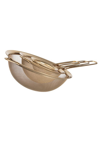 Набір ситечок 3 штуки з нержавіючої сталі золотистий для чаю та борошна універсальне кухонне приладдя ProDobro (364191059)