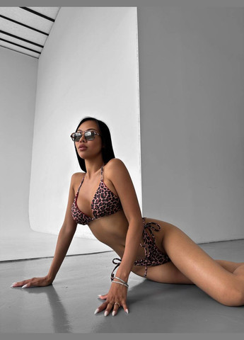 Комбинированный летний раздельный женский купальник с леопардовым принтом. раздельный MonCher