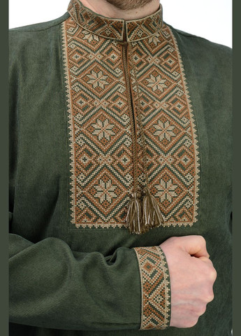 мужская вышиванка из микро-вельвета (хаки) Golfstream прямой вельвет (316714529)