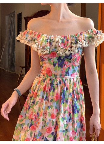 Комбінована кежуал літня французька сукня в квітковий принт комбінований з спідницею-сонце Number Nine з квітковим принтом