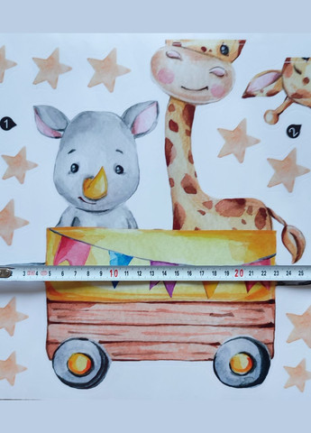 Вінілова наклейка на стіну Паровозик із тваринами (лист 30 х 60 см) Б250-12 BRUP (302241767)