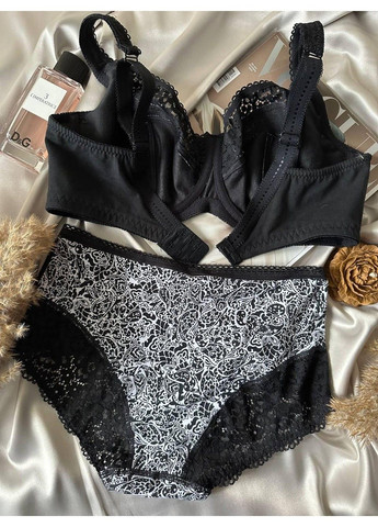 Черный комплект хлопковый бюстгальтер на косточках трусики слипы 11848 черно-белый Lanny Mode