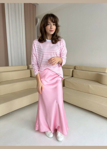 Розовая праздничный, повседневная, кэжуал, вечерний однотонная сатиновая юбка меди на резинке Україна а-силуэта (трапеция)