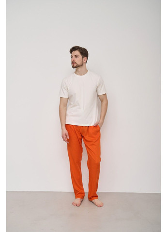 Пижама мужская футболка молочная + штаны лен оранжевые Handy Wear (280931904)