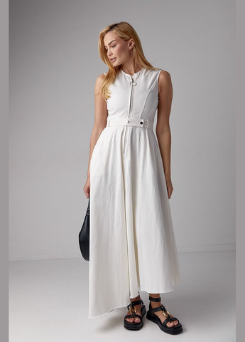 Молочное платье макси с молнией и асимметричным подолом Lurex