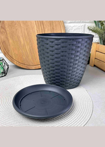 Сірий масивний ротанговий вазон для пальми 30*27.5см 14л, Граніт Ротанг Алеана (365815062)