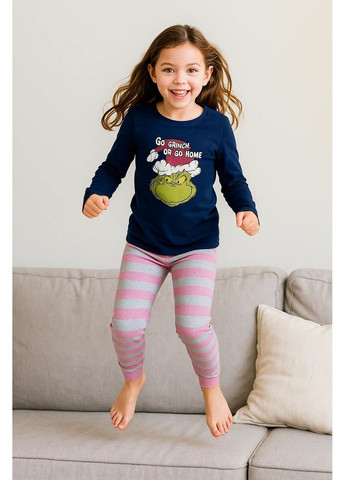 Темно-синя всесезон піжама для дівчинки the grinch лонгслів + брюки No Brand
