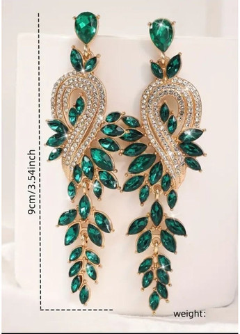 Длинные роскошные вечерние серьги в стразах зеленые, 10-810 No Brand (373676746)