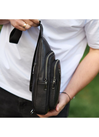 Сумка слінг чоловіча через плече 19х31х7, нагрудна сумочка рюкзак з натуральної шкіри 32545 чорна Tiding Bag (341309400)