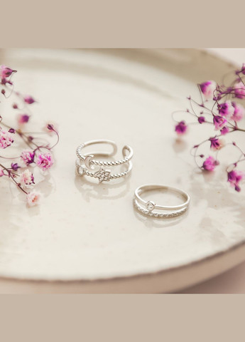 Срібна каблучка Космос незамкнена блискуча сонце місяць та зірка з фіанітами No Brand (333705665)