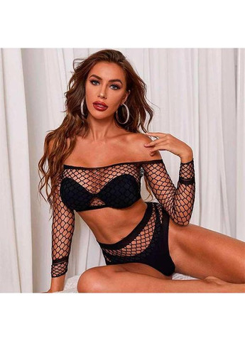 Чорний демісезонний еротичний комплект сітчастий топ та трусики s/m k0546-1 No Brand