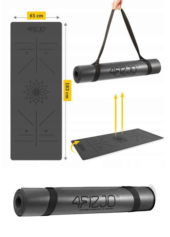 Коврик для йоги 183x61x0.4 см каучук Черный 4FIZJO (368992922)