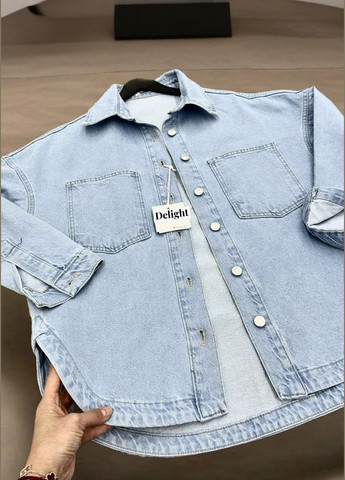 Світло-блакитна демісезонна трендова джинсова куртка в стилі оверсайз No Brand