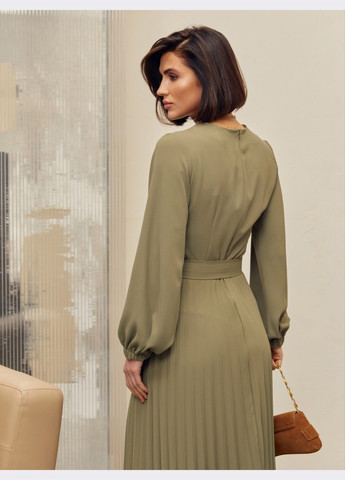 Оливкова (хакі) сукня кольору хакі з плісированою спідницею Dressa