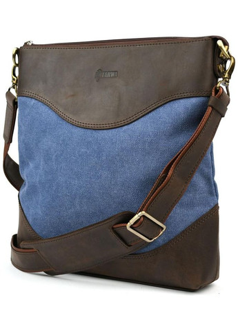 Сумка планшет через плече з натуральної шкіри та текстилю чоловіча для документів та для телефону середня Синій 40287 TARWA (361348798)