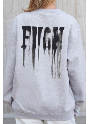 Серый женский утепленный оверсайз свитшот на флисе с принтом fight Without однотонный без декора (366740702)