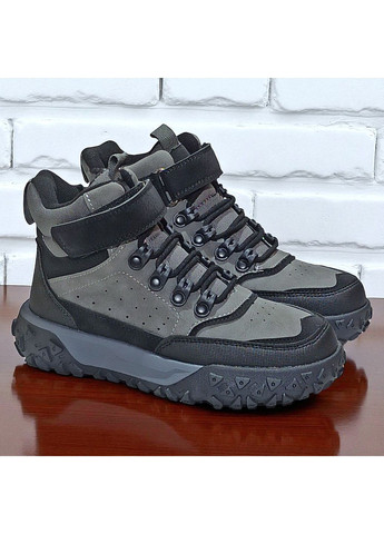 Серые спортивные, повседневные, кэжуал осенние утепленные демисезонные осенние ботинки ортопедические хайтопы на липучке для мальчика на флисе клиби Clibee