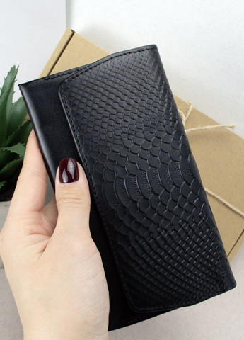 Подарочный женский набор №91: кошелек Leona + обложка на паспорт (черный питон) HandyCover (283323777)