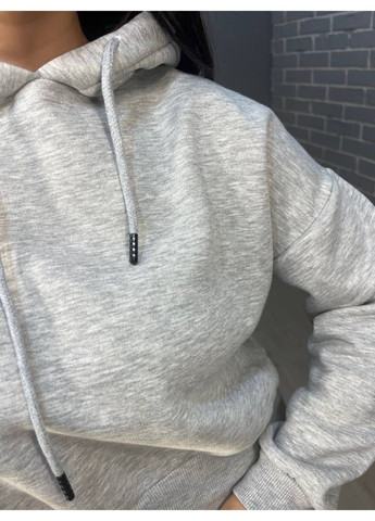 Костюм жіночий 478-480 коротке худі з капюшоном та брюки джоггери на резинці фліс сірий Quzen (313626284)