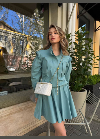 Джинсовый костюм двойка бомбер и мини юбка MonCher (330255395)