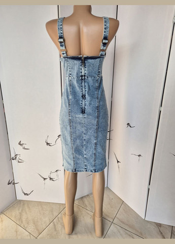 Блакитна кежуал стрейчева сукня-сарафан з деніму на бретельках футляр No Brand