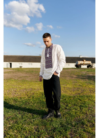 Біла біла чоловіча лляна вишиванка з орнаментом гетьман MOTYV візерунок орнамент льон (362003531)