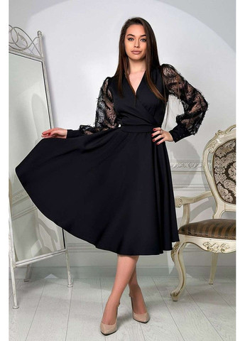 Черное коктейльное платье гипюр перо 24007 черное Tanita-Romario
