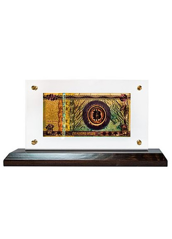 Банкнота на деревянной подставке Банкнота ONE HUNDRED BITCOIN 28х14 см 1600077 сувенир No Brand (346533672)