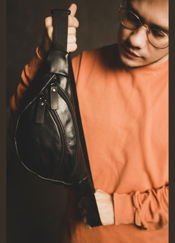 Чоловіча сумка-бананка на пояс з натуральної шкіри SL018 (Чорна) SKILL (323427267)