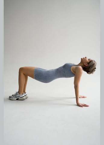 Спортивний жіночий комбінезон X- в рубчик з ефектом компресії (без пушап) зі зйомними чашками Сіро-блакитний Sport Комбінезон шортами без пушап комбінезон-шорти однотонний сірий спортивний, повсякденний, кежуал нейлон, спандекс