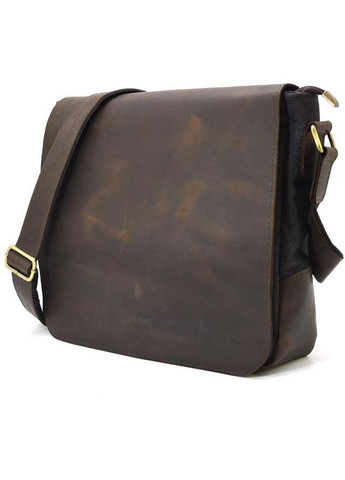 Сумка планшет через плечо мужская из натуральной кожи и canvas средняя для документов формата А4 Коричневый 35920 TARWA (337466416)