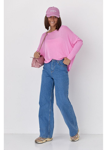 Розовый демисезонный джемпер свободного кроя с необработанной горловиной - синий цвет Lurex