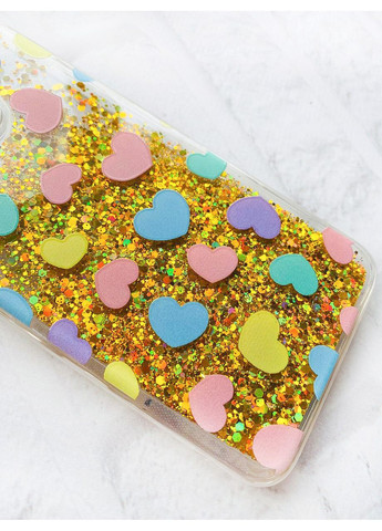 Чохол з плаваючими блискітками на Xiaomi Redmi 13C / Poco C65 Золотистий Сердечка (принт 335) CASE CONTROL (360687744)