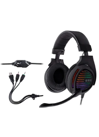 Компьютерная аудиогарнитура полноразмерные проводные черные с RGB подсветкой 50 мм Tracer (393592231)
