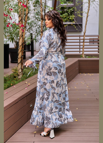 Блакитна кежуал плаття 8636/1 у синьому кольорі із суперм'якою тканиною (принт) та поясом: стильне, комфортне та універсальне 54 Sofia