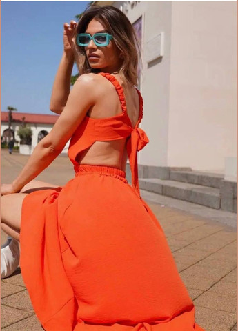 Оранжевое повседневный женское платье с откритой спиной с открытой спиной Україна однотонное