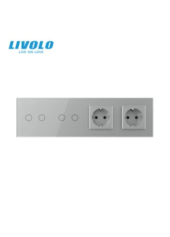 Сенсорный выключатель 4 сенсора (2-2) 2 розетки стекло (VL-C702/C702/C7C2EU-15) Livolo (375456640)