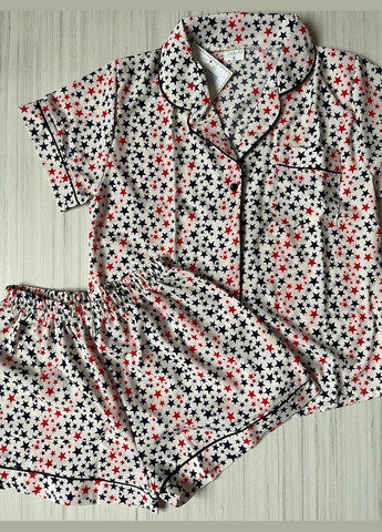 Біла всесезон піжама жіноча сороче=ка та шорти, шовк армані сорочка + шорти No Brand піжама