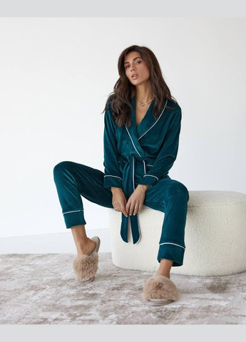 Зеленая королевский костюм шаль пиджак+брюки изумруд V.Velika