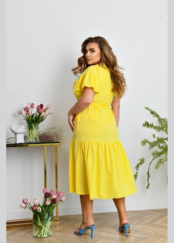 Желтое повседневный платье-рубашка с поясом рубашка No Brand однотонное