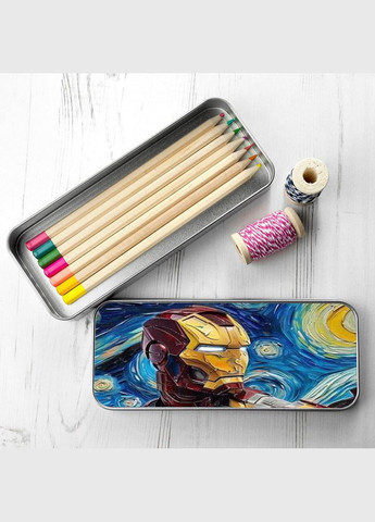 Пенал школьный для мальчика и девочки металлический железный человек 7*18 см. Silver No Brand (309152013)